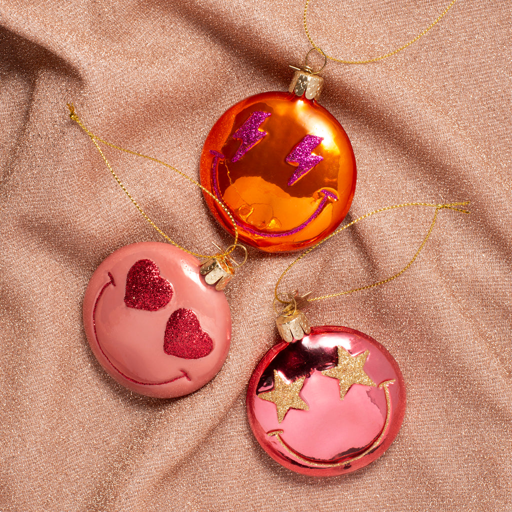 Vondels kerstbal smiley pink orange