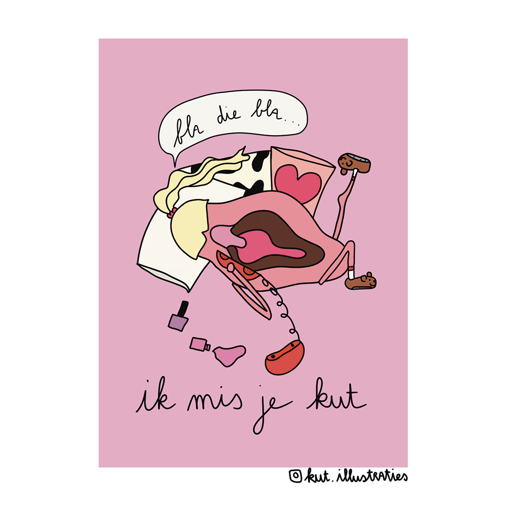 KUT.illustraties kaart Ik mis je kut