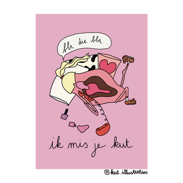 KUT.illustraties kaart Ik mis je kut